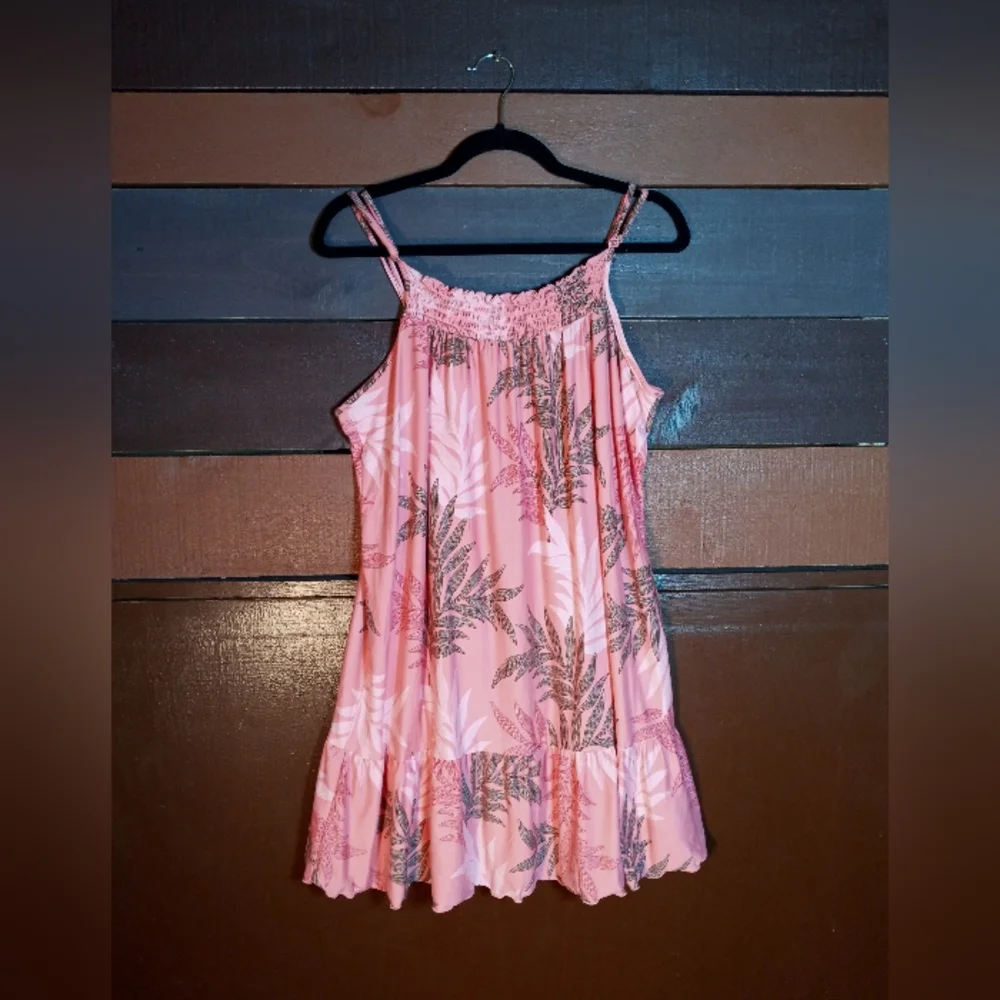 Joyspun XL (16-18) Beautiful coral Leaf Print Elastic Front Ruffle Hem Nightgown - Picture 4 of 8